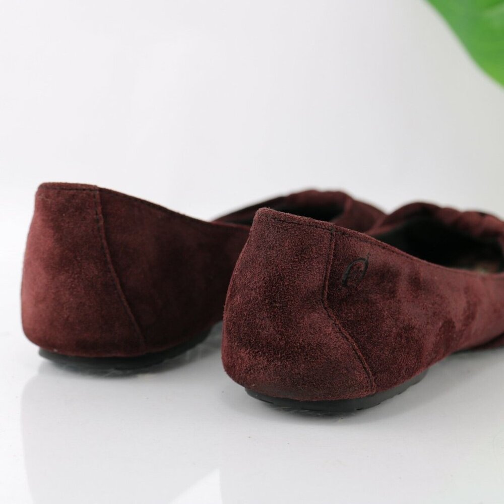 Born Womens Adele Ballet Flat Size 7.5 Burgundy Suede Knot Bow Slip On Shoe - Picture 5 of 12